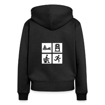 Wake Up Coffee Poop Run - Coureur de marathon - Sweat à capuche zippé Premium bio Femme - noir - Dos - Julia (174cm)