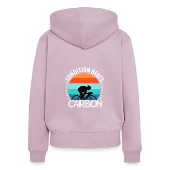 L’état bat le carbone - Sweat à capuche zippé Premium bio Femme - rose poudré - Dos - Julia (174cm)