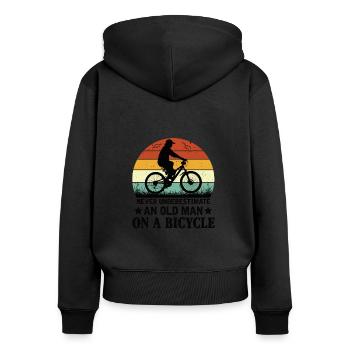 Never underestimate an old man by bike - Women's Premium Organic Zip Hoodie - black - Back - Julia (174cm)