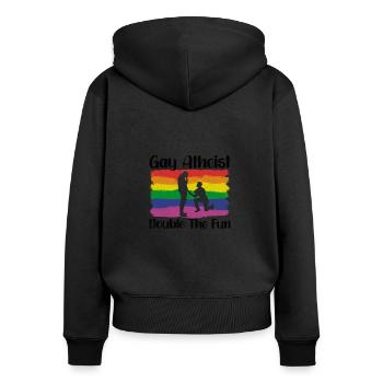 Gay LGBTQ Atheist Atheism Anti Religion Securalism - Frauen Premium Bio Zip Hoodie - Schwarz - Hinten - Julia (174cm)