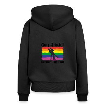 Gay LGBTQ Atheist Atheism Anti Religion Securalism - Frauen Premium Bio Zip Hoodie - Schwarz - Hinten - Julia (174cm)