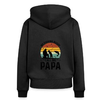 Angeln Vater Sohn Retro Vintage Geschenk Vatertag - Frauen Premium Bio Zip Hoodie - Schwarz - Hinten - Julia (174cm)