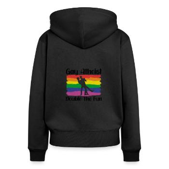 Gay LGBTQ Atheist Atheism Anti Religion Securalism - Frauen Premium Bio Zip Hoodie - Schwarz - Hinten - Julia (174cm)
