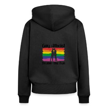 Gay LGBTQ Atheist Atheism Anti Religion Securalism - Frauen Premium Bio Zip Hoodie - Schwarz - Hinten - Julia (174cm)