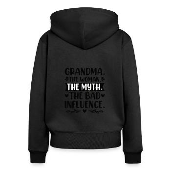 Grand-mère Bad Influence Grand-mère Grand-mère Légende - Sweat à capuche zippé Premium bio Femme - noir - Dos - Julia (174cm)