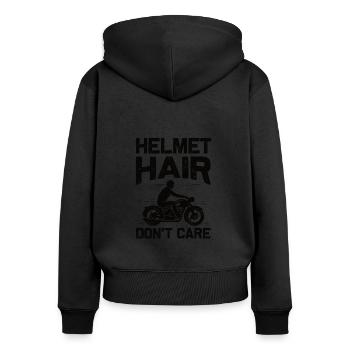 Motorrad Bike Fahrrad Spruch Helm Haare Geschenk - Frauen Premium Bio Zip Hoodie - Schwarz - Hinten - Julia (174cm)