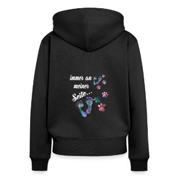 Immer an meiner Seite Hundepfoten - Hunde Sprüche - Frauen Premium Bio Zip Hoodie - Schwarz - Hinten - Julia (174cm)
