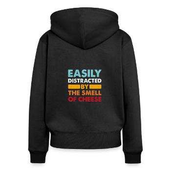 Easily Distracted By The Smell Of Cheese - Käse - Frauen Premium Bio Zip Hoodie - Schwarz - Hinten - Julia (174cm)