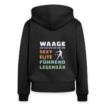 WAAGE - Frauen Premium Bio Zip Hoodie - Schwarz - Hinten - Julia (174cm)
