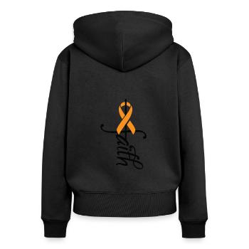 Ribbon -Dialysebewusstsein - Frauen Premium Bio Zip Hoodie - Schwarz - Hinten - Julia (174cm)