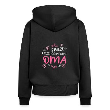 stolze frischgebackene Oma Omi Gandma Oma - Frauen Premium Bio Zip Hoodie - Schwarz - Hinten - Julia (174cm)