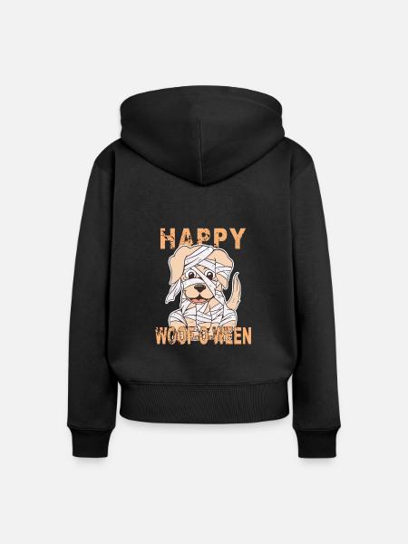 HUND HAPPY WOOF-O-WEEN - Frauen Premium Bio Zip Hoodie - Schwarz