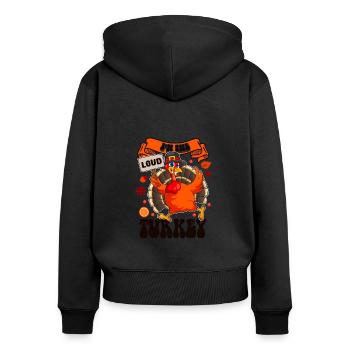 Je suis la dinde bruyante - Sweat à capuche zippé Premium bio Femme - noir - Dos - Julia (174cm)