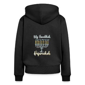 My Hanukkah Pajamakah - Menorah Lichter Chanukka - Frauen Premium Bio Zip Hoodie - Schwarz - Hinten - Julia (174cm)