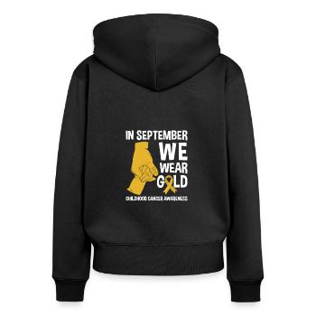 En septembre, nous portons des mains en or, cancer infantile - Sweat à capuche zippé Premium bio Femme - noir - Dos - Julia (174cm)