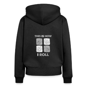 This Is How I Roll, Dreidel Menorah Hanukkah - Frauen Premium Bio Zip Hoodie - Schwarz - Hinten - Julia (174cm)