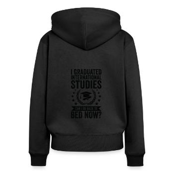 I Graduated International Studies - Women's Premium Organic Zip Hoodie - black - Back - Julia (174cm)