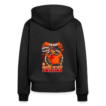 Je suis la dinde douce - Sweat à capuche zippé Premium bio Femme - noir - Dos - Julia (174cm)