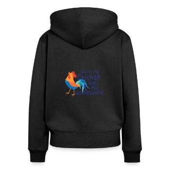 Poulet Fermier Cadeau Drôle Poulets Ferme de Campagne - Sweat à capuche zippé Premium bio Femme - noir - Dos - Julia (174cm)