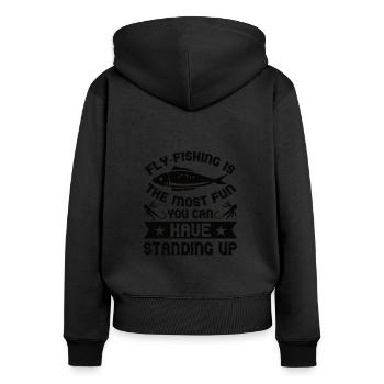 Fliegen Fischen Angeln Fischer Sportfischer Fliege - Frauen Premium Bio Zip Hoodie - Schwarz - Hinten - Julia (174cm)