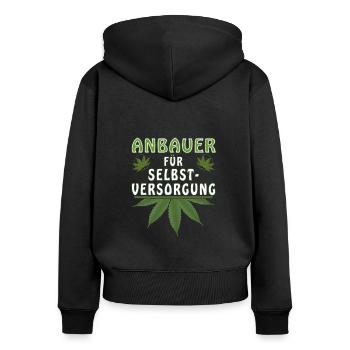 ANBAUER FÜR SELBSTVERSORGUNG - Frauen Premium Bio Zip Hoodie - Schwarz - Hinten - Julia (174cm)
