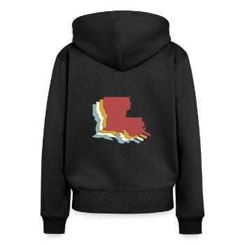 État des États-Unis - Carte vintage Louisiane - Sweat à capuche zippé Premium bio Femme - noir - Dos - Julia (174cm)