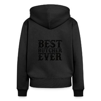 Boucher Boucherie Profession Drôle Dicton Cadeau - Sweat à capuche zippé Premium bio Femme - noir - Dos - Julia (174cm)