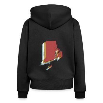 État américain - Carte vintage Rhode Island - Sweat à capuche zippé Premium bio Femme - noir - Dos - Julia (174cm)