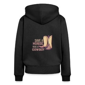 Cowboy Barn Bull Rider Rodeo Country Western - Women's Premium Organic Zip Hoodie - black - Back - Julia (174cm)
