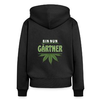 HANF BIN NUN GÄRTNER - Frauen Premium Bio Zip Hoodie - Schwarz - Hinten - Julia (174cm)