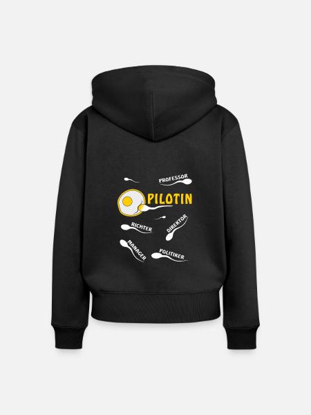 PILOTIN - Frauen Premium Bio Zip Hoodie - Schwarz