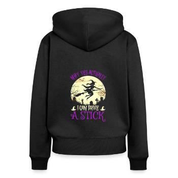 Pourquoi puis-je conduire un bâton - Sweat à capuche zippé Premium bio Femme - noir - Dos - Julia (174cm)