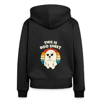 This is Boo Sheet - Women's Premium Organic Zip Hoodie - black - Back - Julia (174cm)