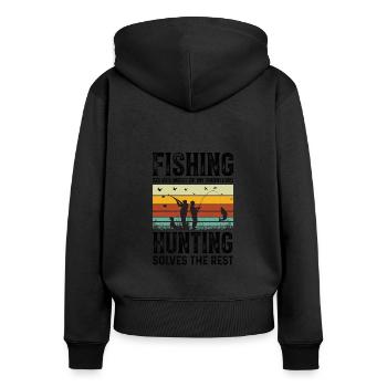 Fishing Hunting Fish Hook Hunter Rod Bait Bite - Women's Premium Organic Zip Hoodie - black - Back - Julia (174cm)