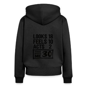 30e anniversaire - 30 ans de construction Round Thirty - Sweat à capuche zippé Premium bio Femme - noir - Dos - Julia (174cm)