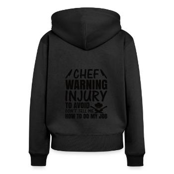 Chapeau de Chef, Chef, Cuisine, Cinq étoiles, Or, 5, - Sweat à capuche zippé Premium bio Femme - noir - Dos - Julia (174cm)