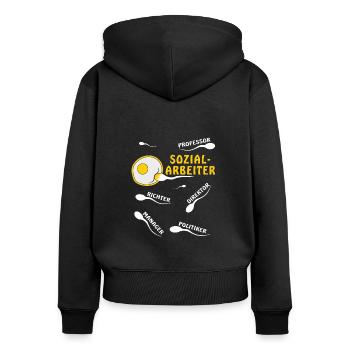 TRAVAILLEUR SOCIAL - Sweat à capuche zippé Premium bio Femme - noir - Dos - Julia (174cm)