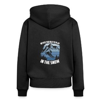 Never Too Old To Play In The Snow, Schneemobil - Frauen Premium Bio Zip Hoodie - Schwarz - Hinten - Julia (174cm)