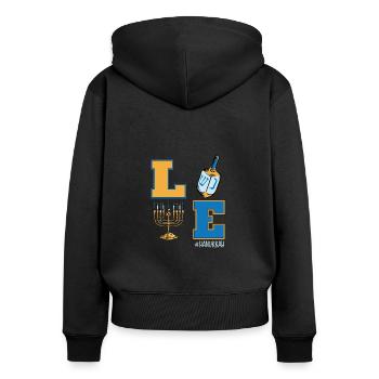 Love Hanukkah, Jüdische Dreidel Menora Chanukka - Frauen Premium Bio Zip Hoodie - Schwarz - Hinten - Julia (174cm)