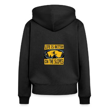 Life Is Better On The Slopes, Wintersport Ski - Frauen Premium Bio Zip Hoodie - Schwarz - Hinten - Julia (174cm)
