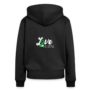 Love A Little, Grüne Schleife Zwergenwuchs - Frauen Premium Bio Zip Hoodie - Schwarz - Hinten - Julia (174cm)