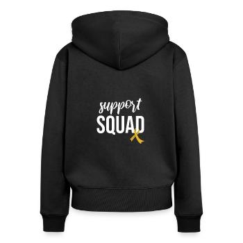 Escouade de soutien, Ruban d’or cancer des enfants - Sweat à capuche zippé Premium bio Femme - noir - Dos - Julia (174cm)