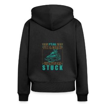 It's All Fun & Games Until Stuck, Schneemobil - Frauen Premium Bio Zip Hoodie - Schwarz - Hinten - Julia (174cm)