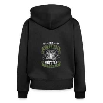 I'm A Veteran What's Your Superpower, Veteran - Frauen Premium Bio Zip Hoodie - Schwarz - Hinten - Julia (174cm)