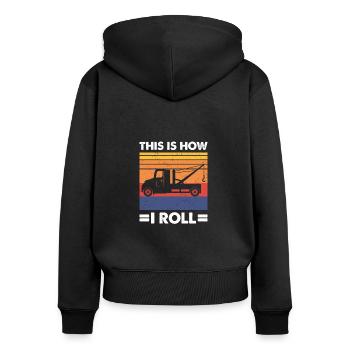 This Is How I Roll, Lustiger Abschleppwagen - Frauen Premium Bio Zip Hoodie - Schwarz - Hinten - Julia (174cm)