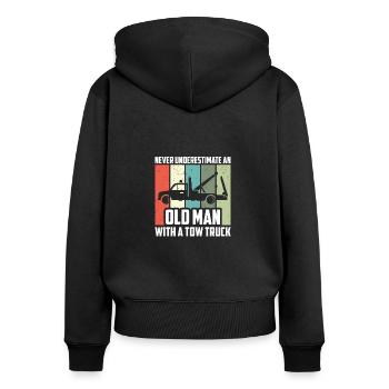 Never Underestimate An Old Man Abschleppwagen - Frauen Premium Bio Zip Hoodie - Schwarz - Hinten - Julia (174cm)