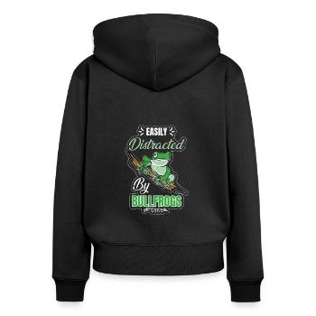 Easily Distracted By Bullfrogs, Froschjagd - Women's Premium Organic Zip Hoodie - black - Back - Julia (174cm)