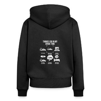 Ce que je fais pendant mon temps libre, Conducteur de dépanneuse - Sweat à capuche zippé Premium bio Femme - noir - Dos - Julia (174cm)