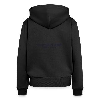 Coordonnées de la ville des États-Unis - Chesapeake - Sweat à capuche zippé Premium bio Femme - noir - Dos - Julia (174cm)
