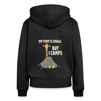GIRAFFE CAMPING MY TENT IS SMALL BUT I CAMPS - Frauen Premium Bio Zip Hoodie - Schwarz - Hinten - Julia (174cm)
